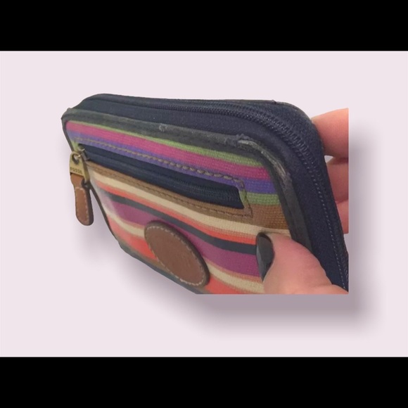 Fossil Wallet Compact Card Case Striped Y2K Free Shipping - Picture 4 of 10